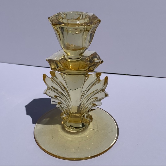 Vintage Fostoria Glass Topaz Yellow BAROQUE Taper Candle Holder single - Picture 5 of 5